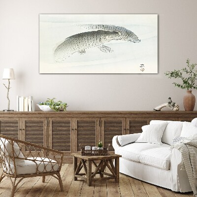 Fish dances in the calm water Glass Wall Art
