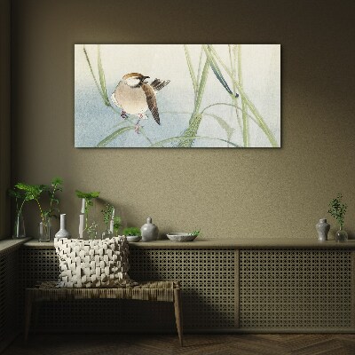 A titmouse against the grass Glass Wall Art