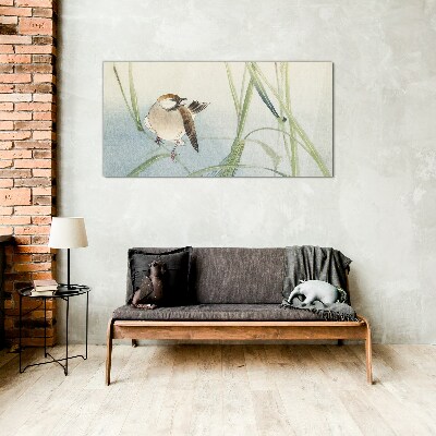 A titmouse against the grass Glass Wall Art