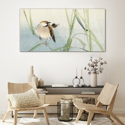 A titmouse against the grass Glass Wall Art