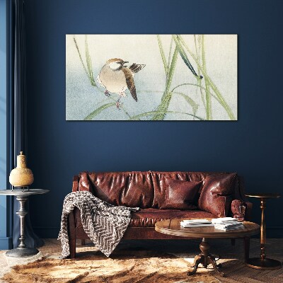 A titmouse against the grass Glass Wall Art