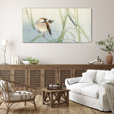 A titmouse against the grass Glass Wall Art