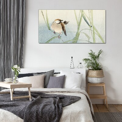 A titmouse against the grass Glass Wall Art