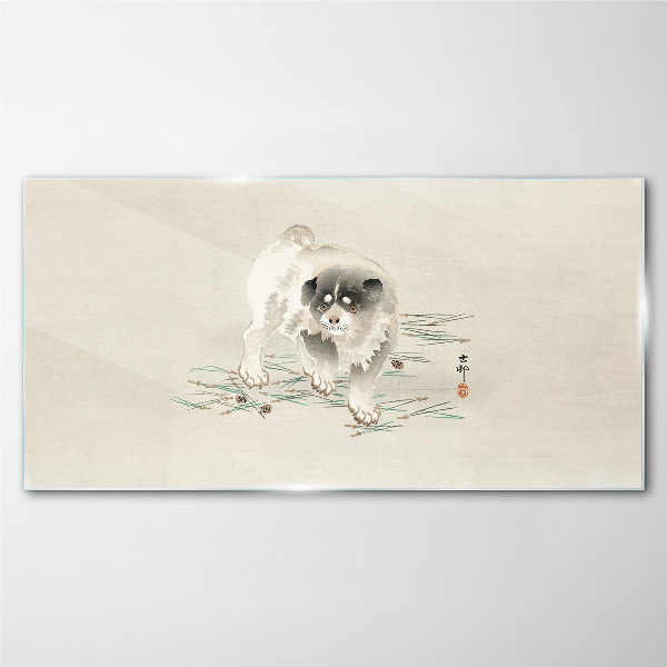 Dog on the grass background Glass Wall Art
