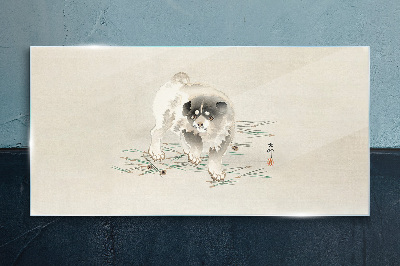 Dog on the grass background Glass Wall Art