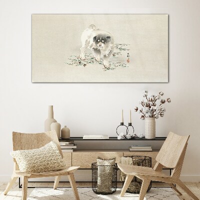 Dog on the grass background Glass Wall Art