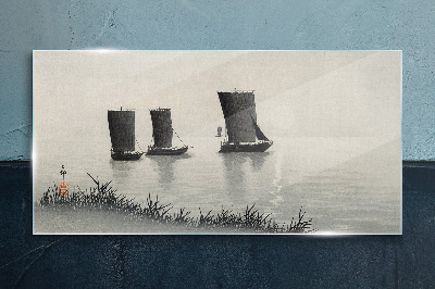 A quiet port in shades of gray Glass Wall Art
