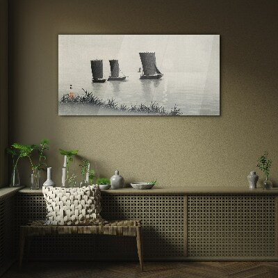 A quiet port in shades of gray Glass Wall Art