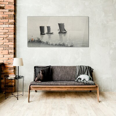 A quiet port in shades of gray Glass Wall Art