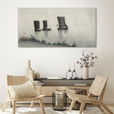 A quiet port in shades of gray Glass Wall Art