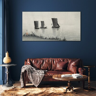 A quiet port in shades of gray Glass Wall Art