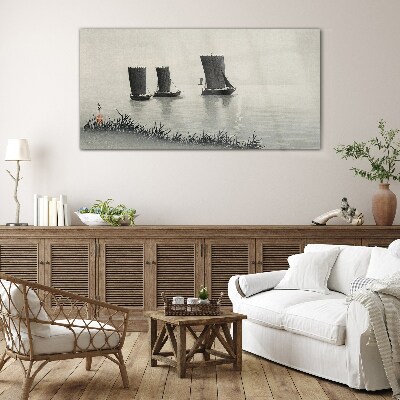 A quiet port in shades of gray Glass Wall Art