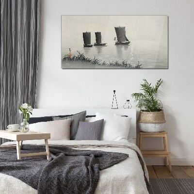 A quiet port in shades of gray Glass Wall Art