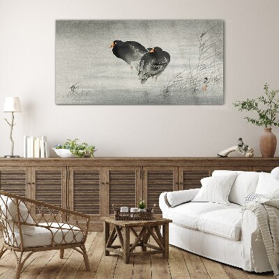 Two ducks on calm water Glass Wall Art