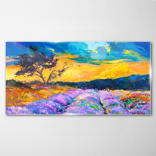 Landscape in sunset colors Glass Print