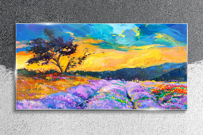 Landscape in sunset colors Glass Print