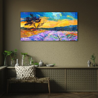Landscape in sunset colors Glass Print