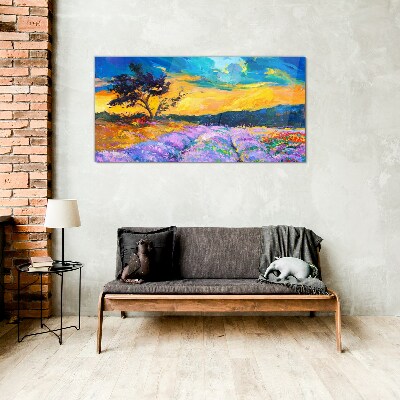 Landscape in sunset colors Glass Print
