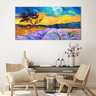 Landscape in sunset colors Glass Print
