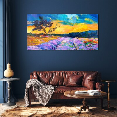 Landscape in sunset colors Glass Print