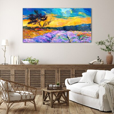 Landscape in sunset colors Glass Print