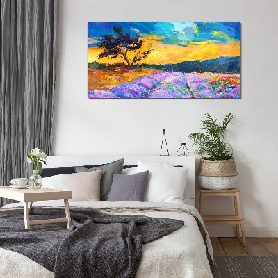 Landscape in sunset colors Glass Print