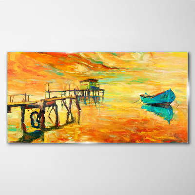 Port sunset sky Glass Print