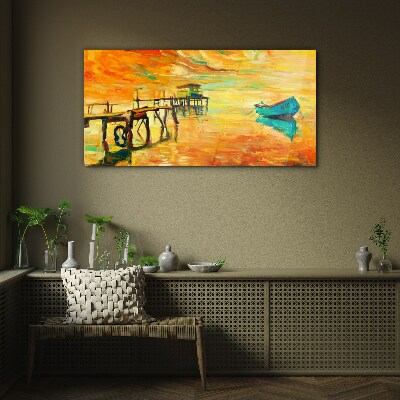 Port sunset sky Glass Print