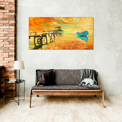 Port sunset sky Glass Print