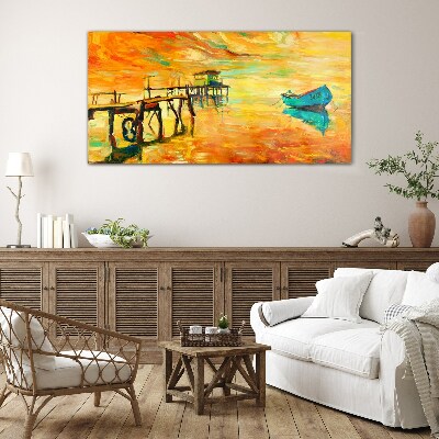 Port sunset sky Glass Print