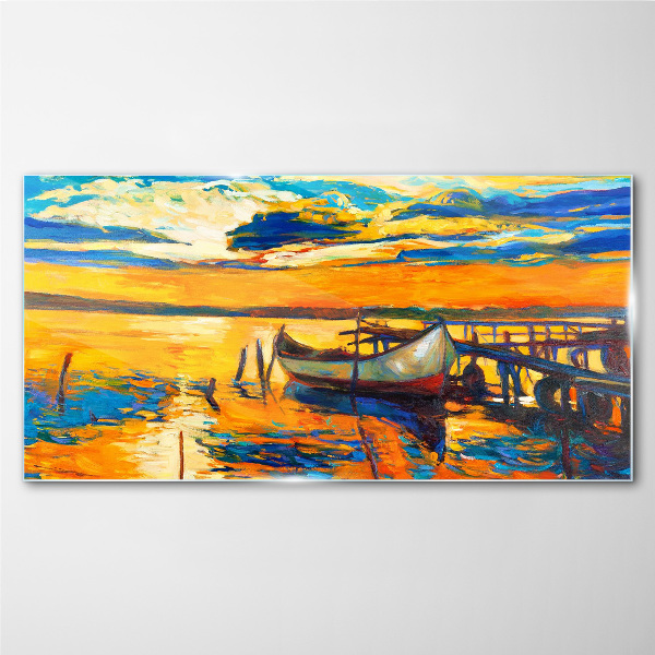 Golden hour at the lake Glass Print