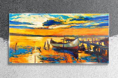 Golden hour at the lake Glass Print