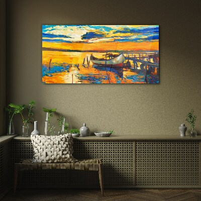 Golden hour at the lake Glass Print