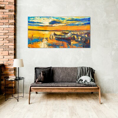 Golden hour at the lake Glass Print