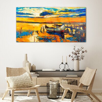 Golden hour at the lake Glass Print