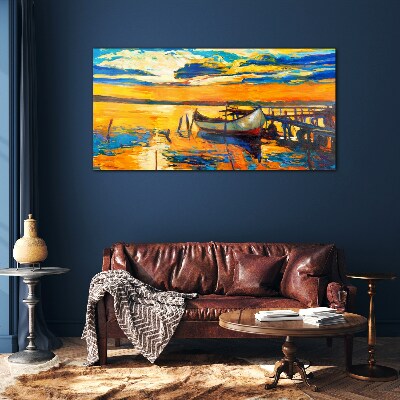 Golden hour at the lake Glass Print