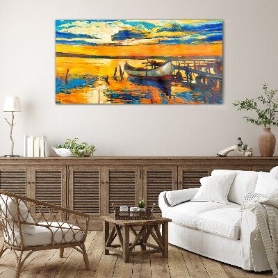 Golden hour at the lake Glass Print