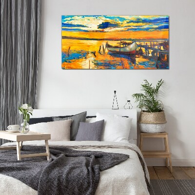 Golden hour at the lake Glass Print