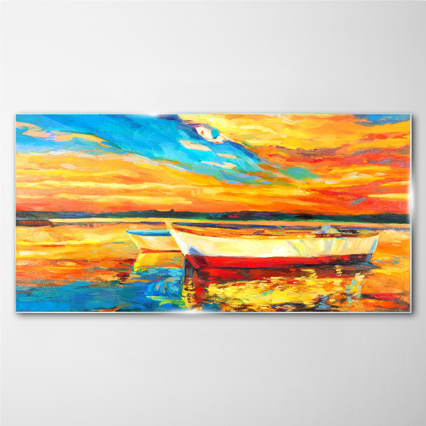 Golden reflections on the water Glass Print