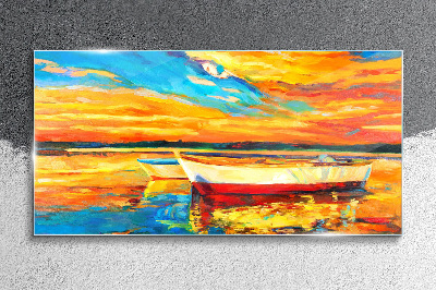 Golden reflections on the water Glass Print