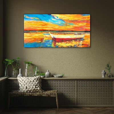 Golden reflections on the water Glass Print