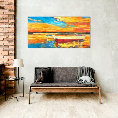 Golden reflections on the water Glass Print