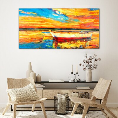 Golden reflections on the water Glass Print