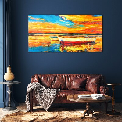 Golden reflections on the water Glass Print