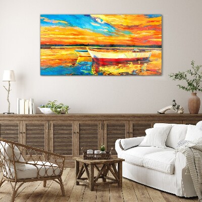 Golden reflections on the water Glass Print