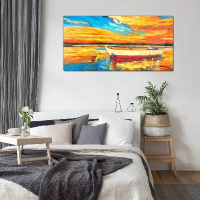 Golden reflections on the water Glass Print