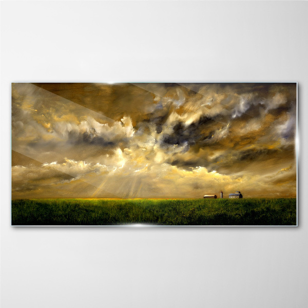 A peaceful landscape with clouds Glass Print