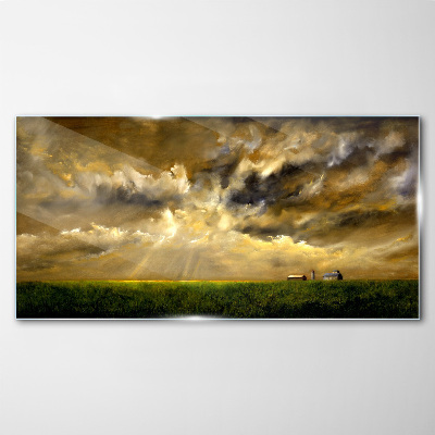 A peaceful landscape with clouds Glass Print