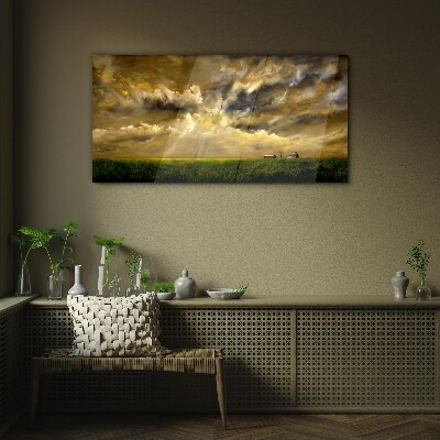 A peaceful landscape with clouds Glass Print