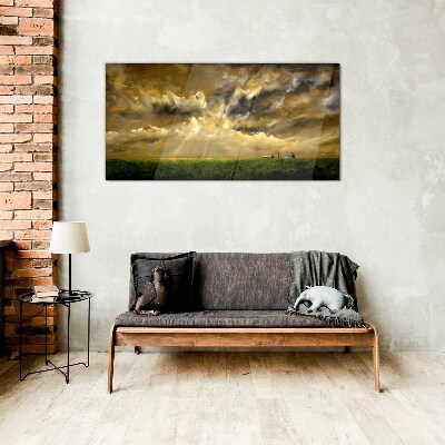 A peaceful landscape with clouds Glass Print